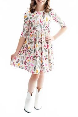 NEW MILA & ROSE three quarter sleeve pocket twirl dress in holly jolly christmas